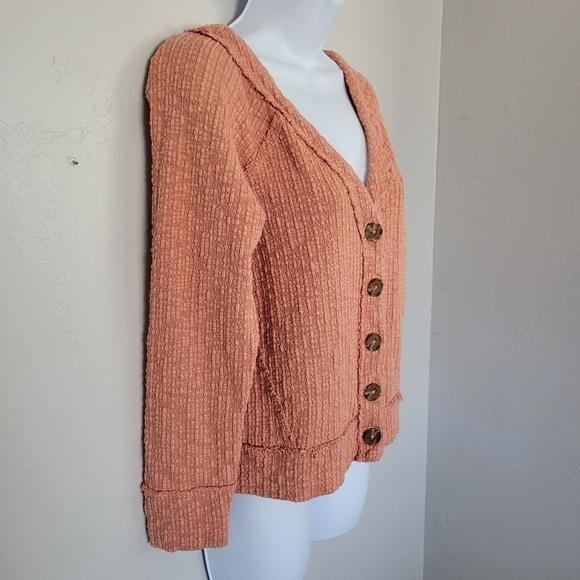 Two by Vince Camuto Small Orange Cardigan V-neck Tortoise Buttons - Picture 4 of 7